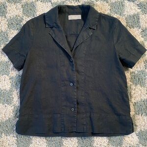 Everlane Black Short-Sleeve Button Front Linen Top
